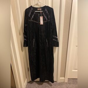 Rio Club by Birlik Group XL robe NWT black 1/4 zip front embroidery rhinestones